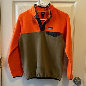 PATAGONIA kids synchilla snap-t pullover size boys large orange and brown